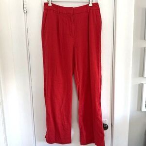 Old Navy Wide-Leg Pleated High-Rise Linen Blend Pants Red Women Size M